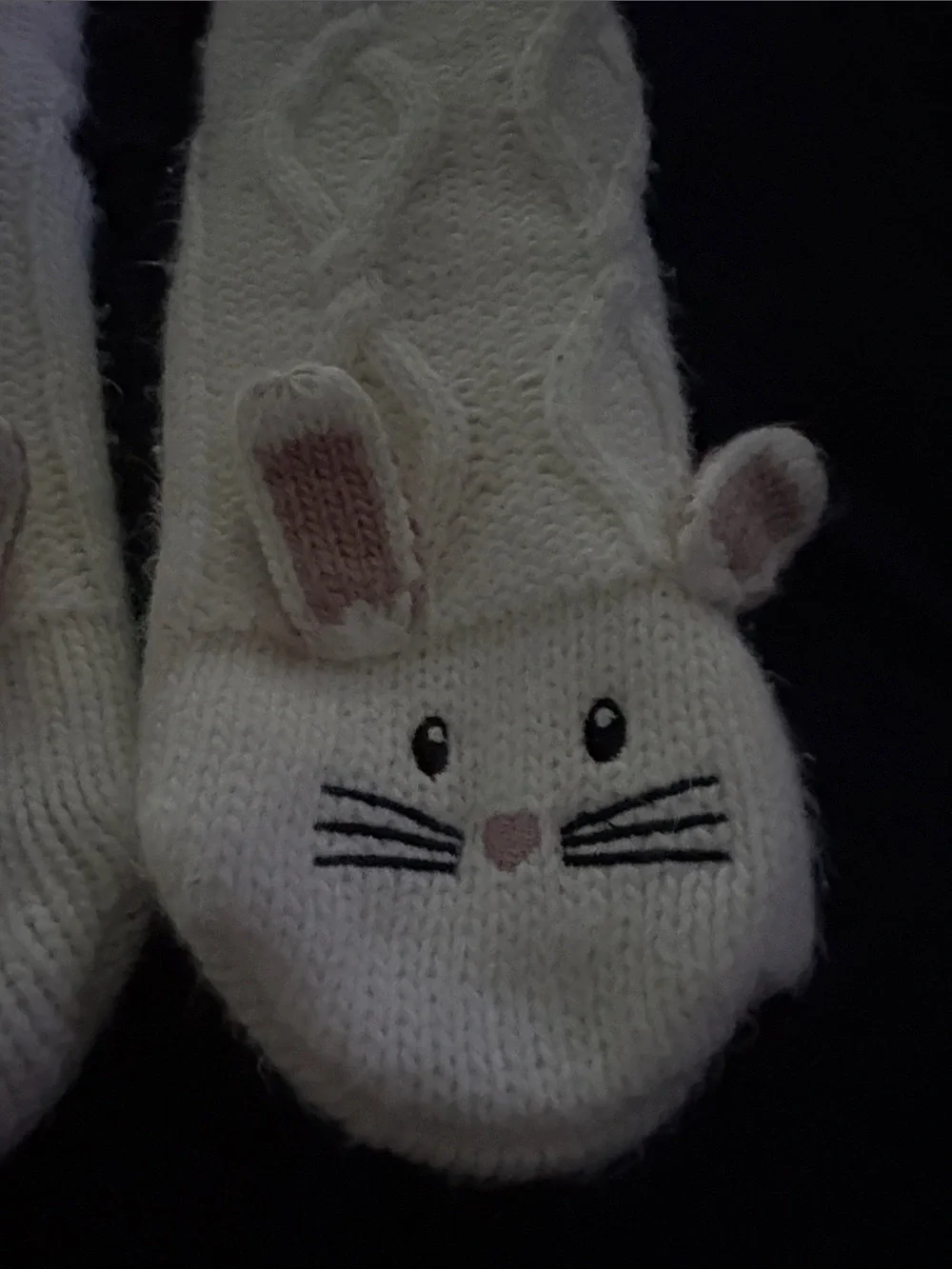 Cream Knit Cat Face Pet Socks with Bunny Ears